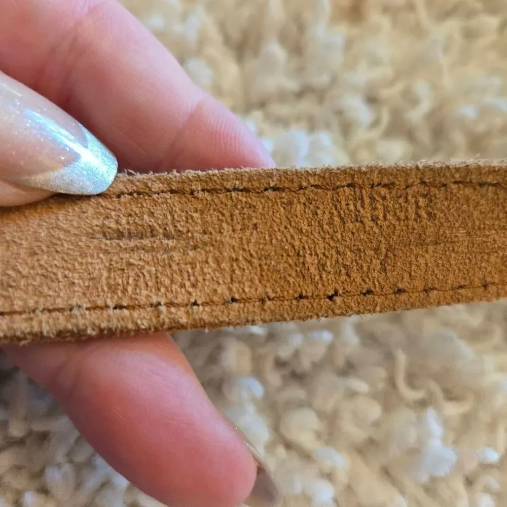 Vintage Leather Skinny Belt Big Rivets Brown Large